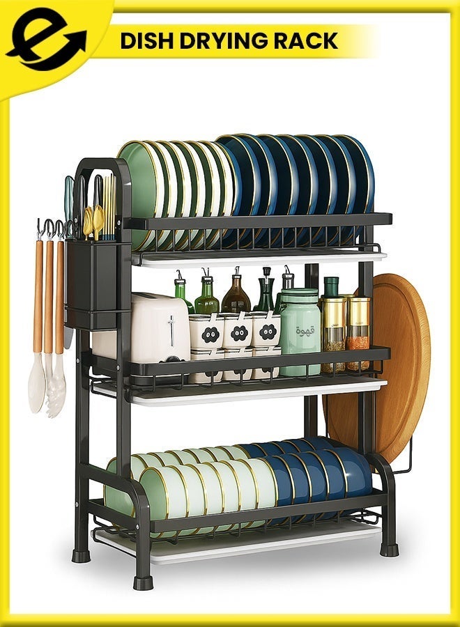 Eoptify Dish Rack Drying Stand With Utensil Holder  Stand For Kitchen 3 Tier Large Capacity Dish Drying Rack With Utensil Holder Cutting Board & Dish Drainer Plate Holder - Image 1